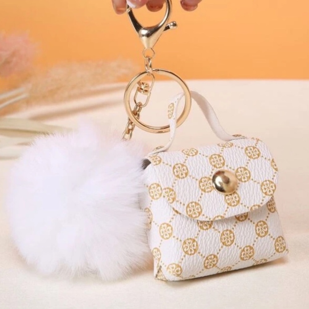 White & Gold Mini Fashion Bag Key Chain/Bag Charm